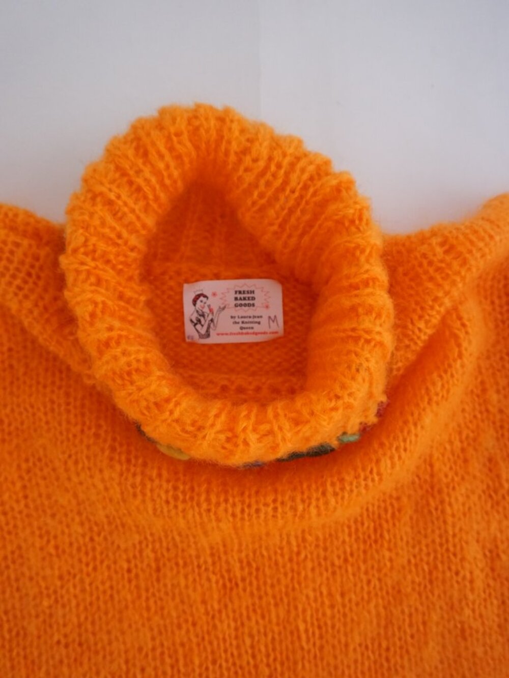 Fresh Baked Goods Orange Hand Knit Turtleneck Sweater Chunky Rib Trim Sweater M - Picture 9 of 10